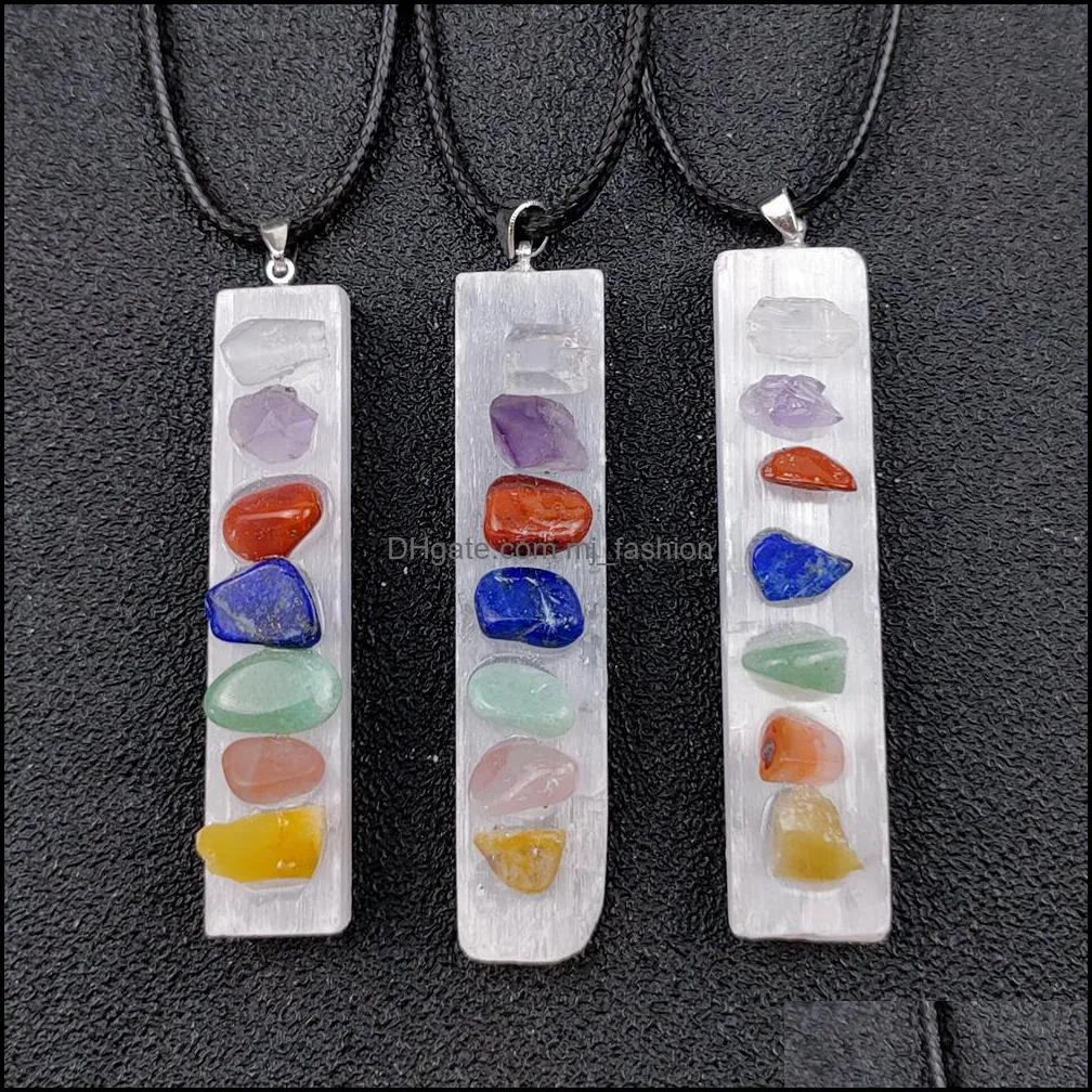 plaster rectangle necklace reiki healing cystal seven chakra beads energy pendant charms necklaces pendulum amulet orgonite jewelry