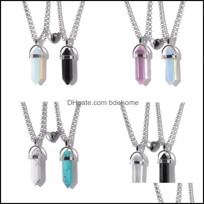 magnetic couple necklaces for lovers heart distance natural stone pendulum pendant necklace friendship valentines day