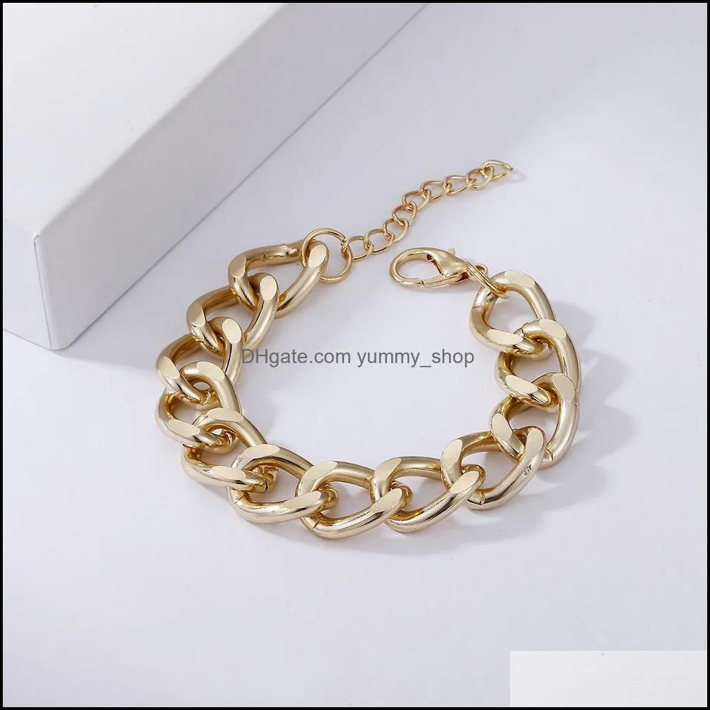 hiphop clasp bracelet aluminium alloy gold silver color link chain bracelets for women men gifts friends lover jewelry wholesale
