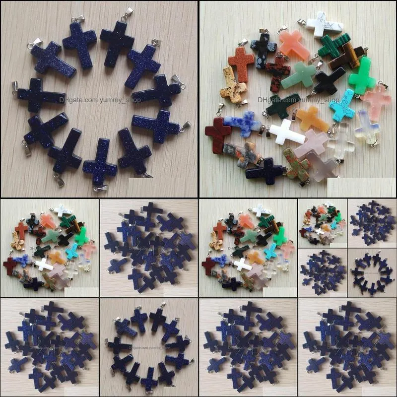 blue sand stone cross charms pendants for necklace jewelry making