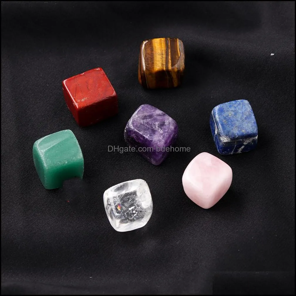 7 chakra stone square cubic carved crystal healing reiki yoga mineral statue crystals ornament home decor gift mix colors 1.52cm