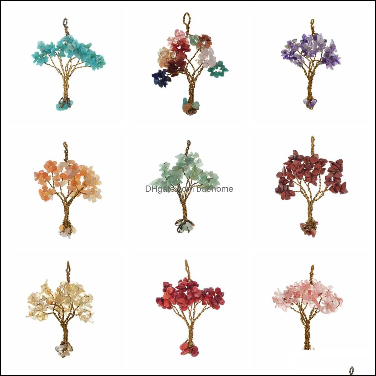 natural gemstone beads tree of life pendant amethyst rose crystal necklace gemstones chakra jewelry