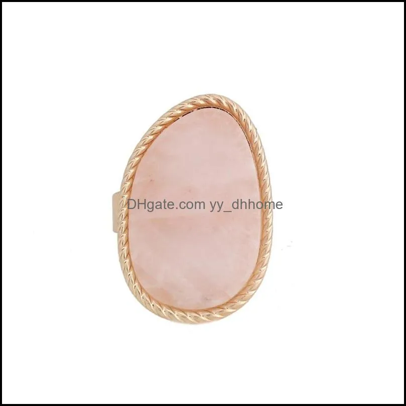 fashion gold plated pink rose quartz crystal open rings geometric natural stone ring for women jewelry gift