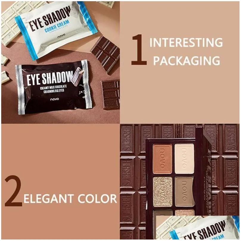 novo chocolate eyeshadow palettes 6 color eye shadow for beginner easy to wear shimmer matte coloris cosmetics makeup palette