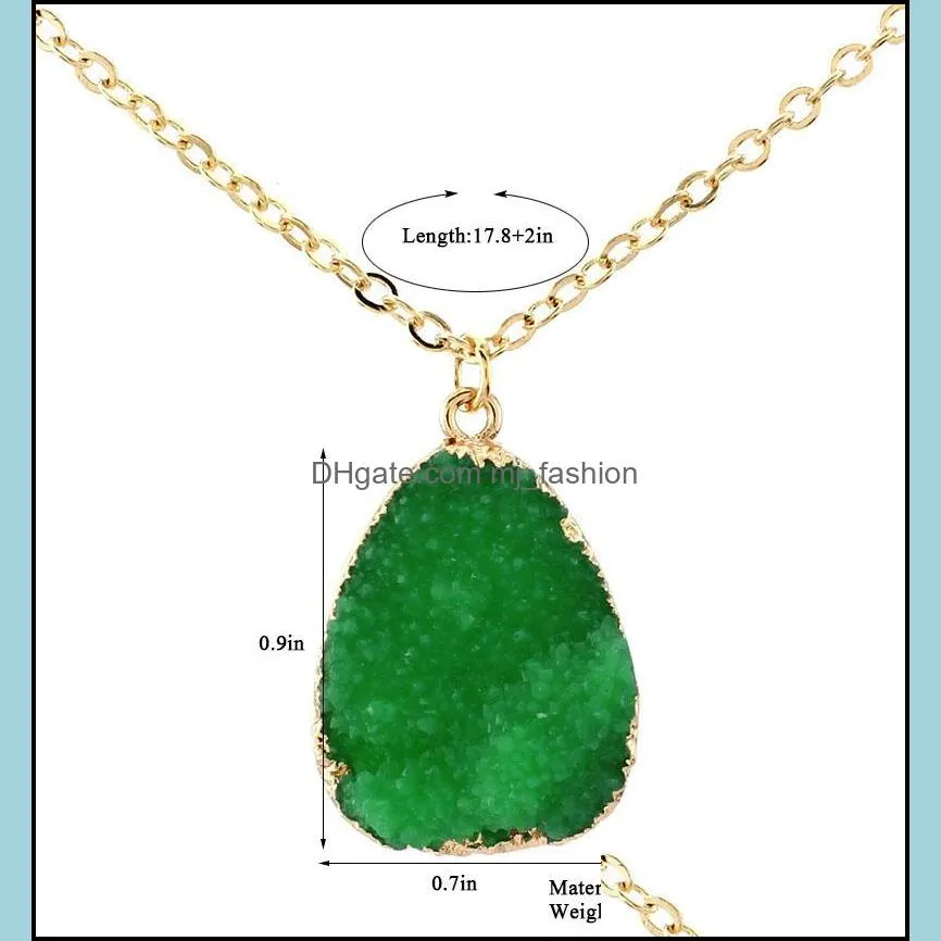 simple druzy drusy waterdrop pendant women resin handmade gold chains necklaces for female christmas party birthday gift