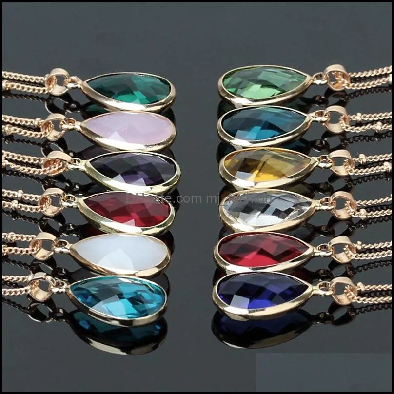 12 colors birthstone water drop pendant teardrop glass crystal charm necklace women jewelry