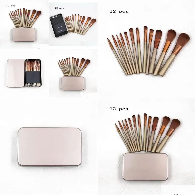 designer makeup brushes 12 pcs powder brush gold metal box professional make up tools