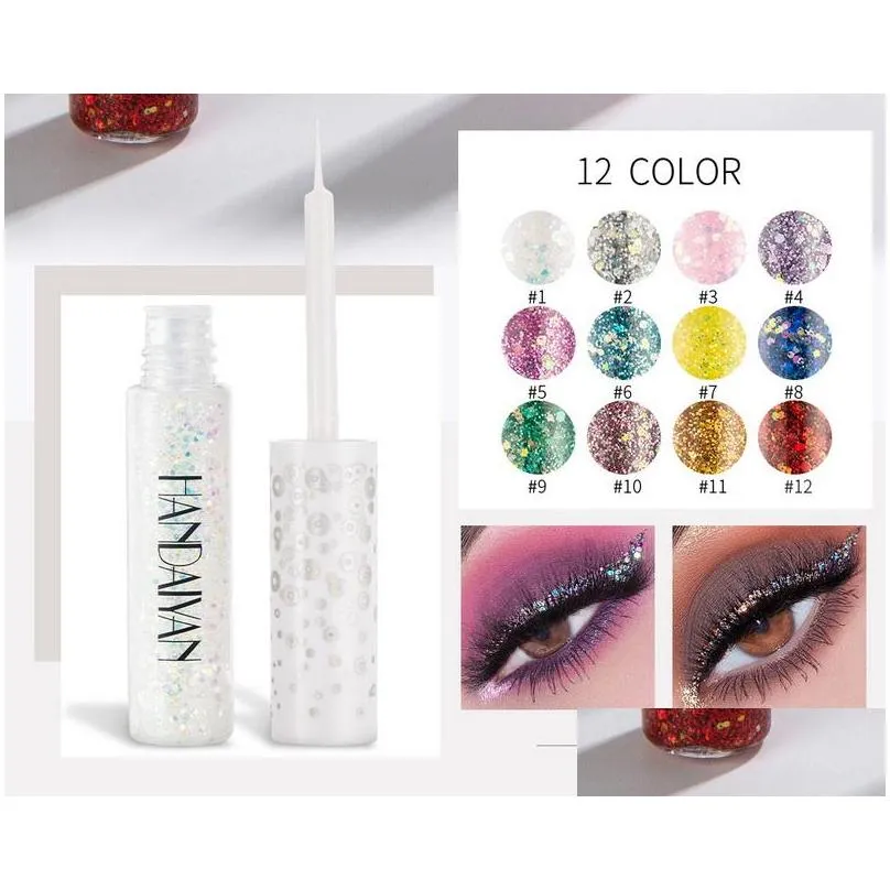 handaiyan color liquid eyeliner glitte maquillage 12 color packaging easy to wear crystal diamond makeup eyeliners