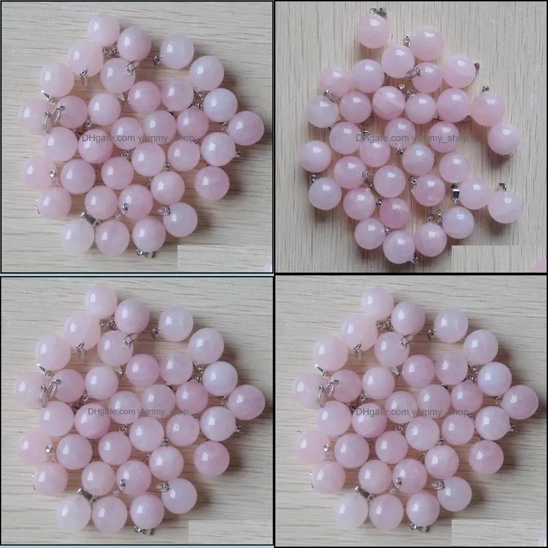 14mm round ball pink rose quartz natural stone charms teardrop crystal pendants for necklace accessories jewelry making