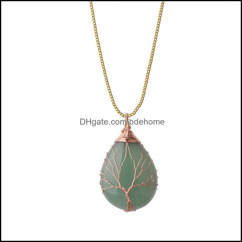 tree of life wire wrap water drop necklace pendant natural gem stone diy jewelry making