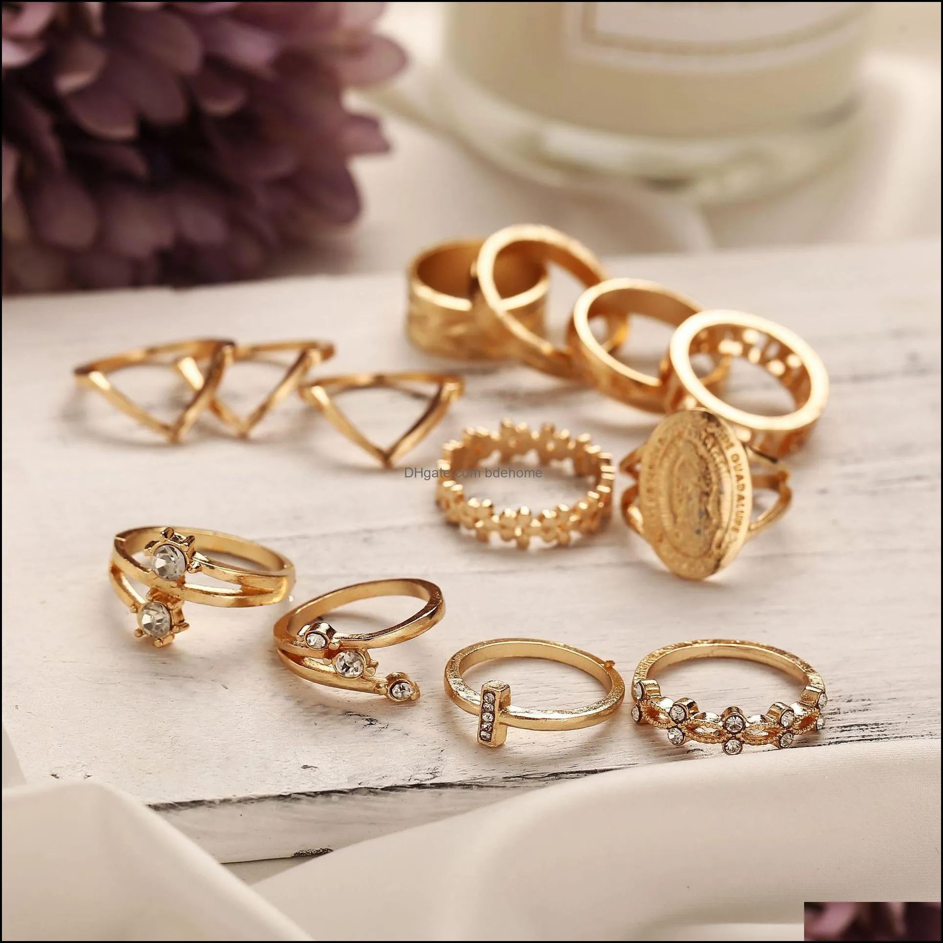 boho gold ring set joint knuckle carved finger rings stylish hand accessories metal alloy jewelry for women and girls sr0078