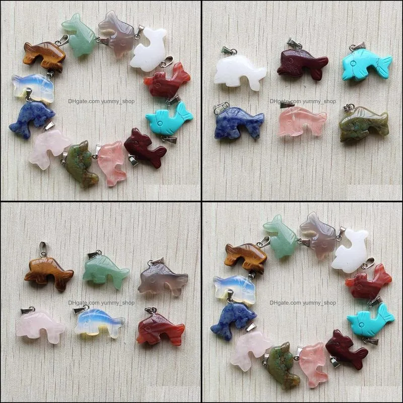 carved  shape assorted natural stone charms crystal pendants for necklace accessories jewelry making