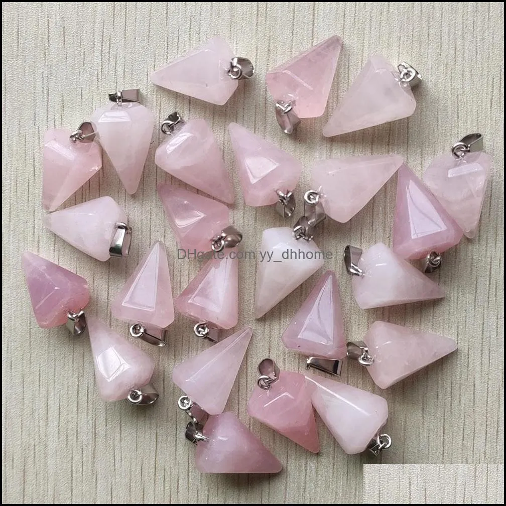 natural pink roses quartz stone hexagon pyramis reiki pillar charms pendulum pendants for necklace jewelry making