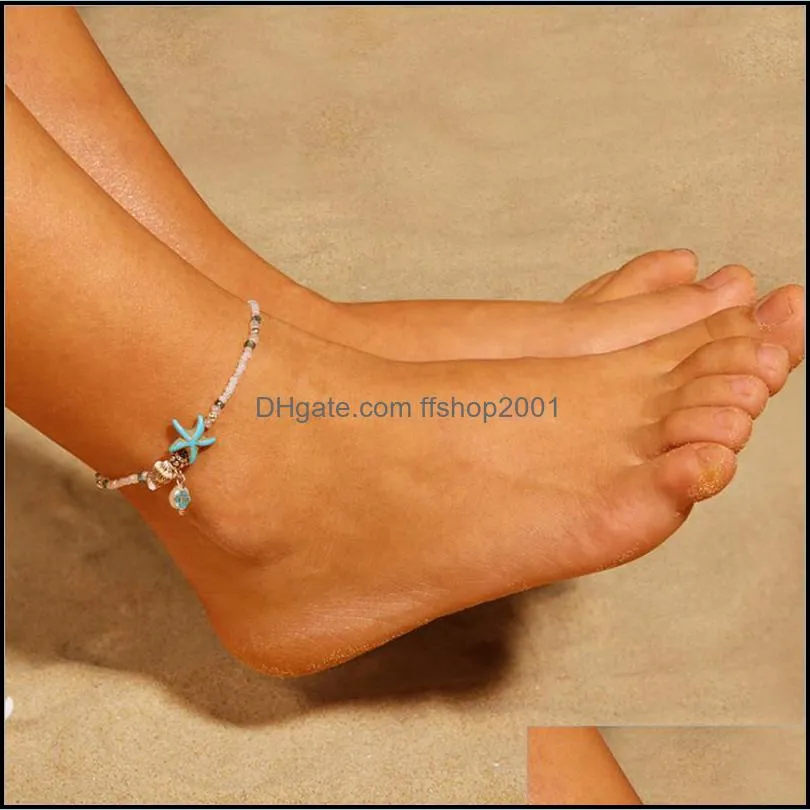 europe and the united states retro anklet silver conch starfish beads anklet female beach sea hawaii summer jewelry