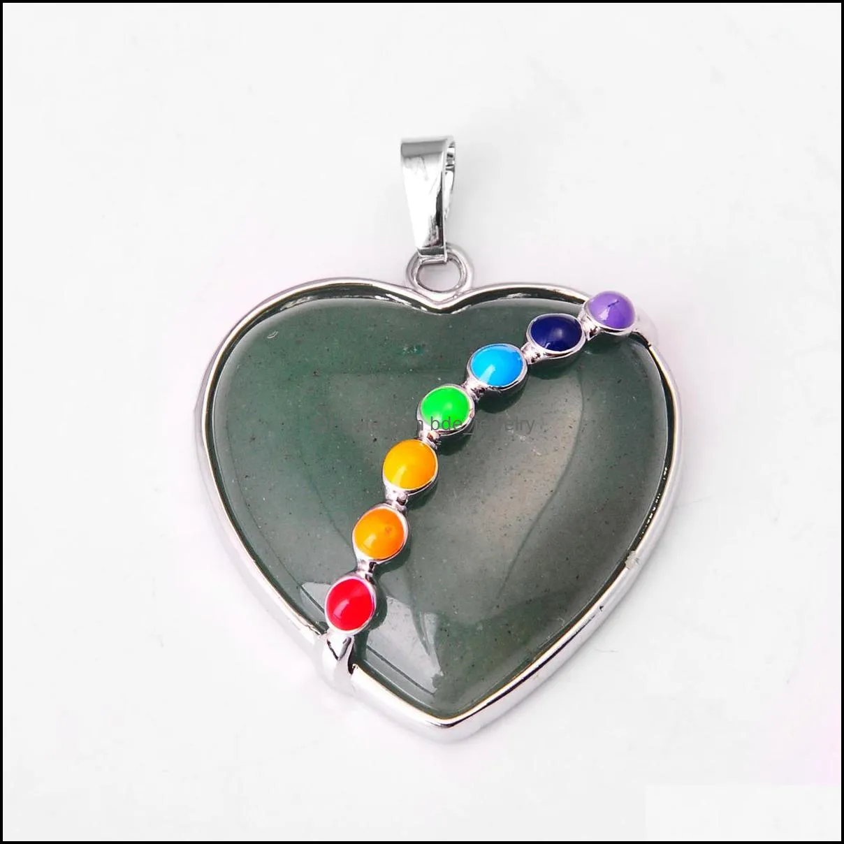 7 chakra female pendant crystal heart shape natural stone neck ornament healing chakra aura love charm bulk jewelry amethyst turquoise