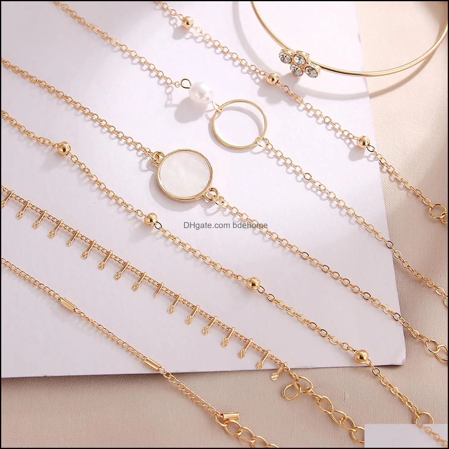 6pcs fashion crystal bracelets sets for women gold charms hand chain stackable wrap bangle adjustable bracelet jewelry
