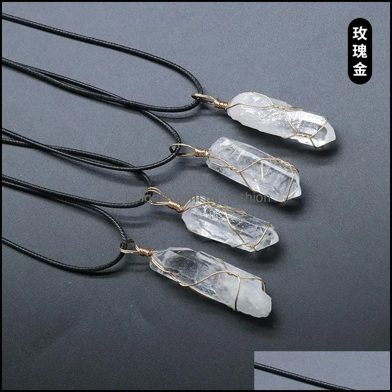 wire wrapped raw white stone healing crystal pillar pendant necklace jewelry women men pendants necklaces