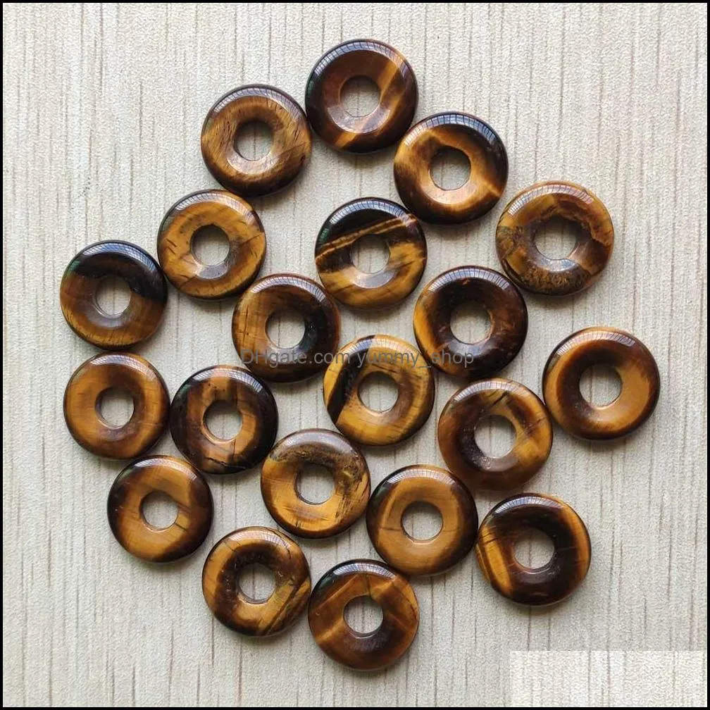 round ssorted 18mm circle donut tiger eye natural stone charms crystal pendants for necklace accessories jewelry making