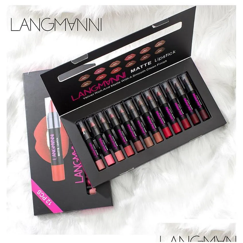 langmanni 12 piece lipstick set velvet rich and matte with a smooth clean finish crayon longlasting cosmetics beauty maquiagem