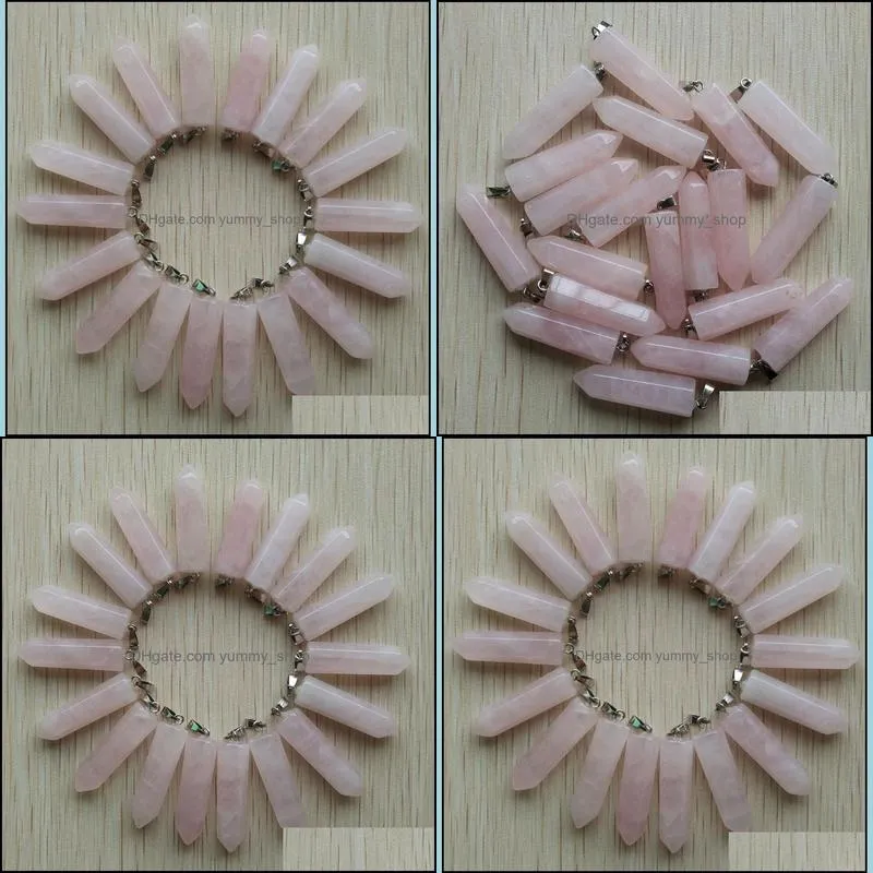 natural pink roses quartz stone reiki pillar charms pendulum pendants for necklace jewelry making