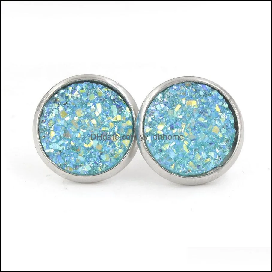 fashion resin stainless steel earings drusy druzy earrings jewelry women party gift dress candy colors