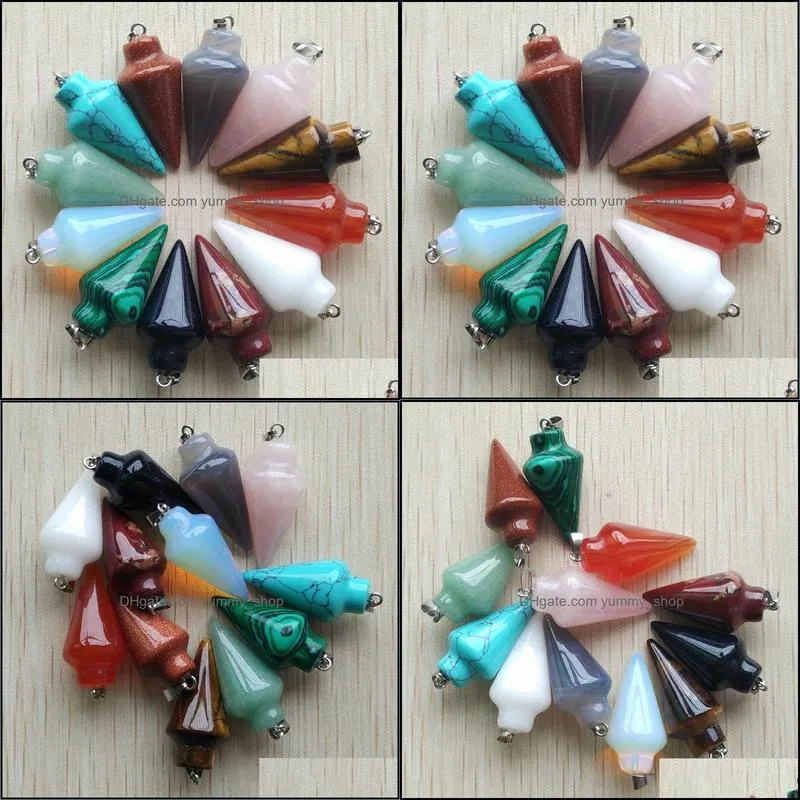 mixed pendulum stone circular cone charms pendants for jewelry making hangings fashion wholesale