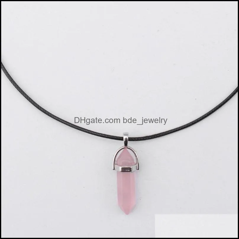 hexagonal column rose quartz necklace opal pendant fashion natural stone bullet pink crystal pendants necklaces ladies men jewelry