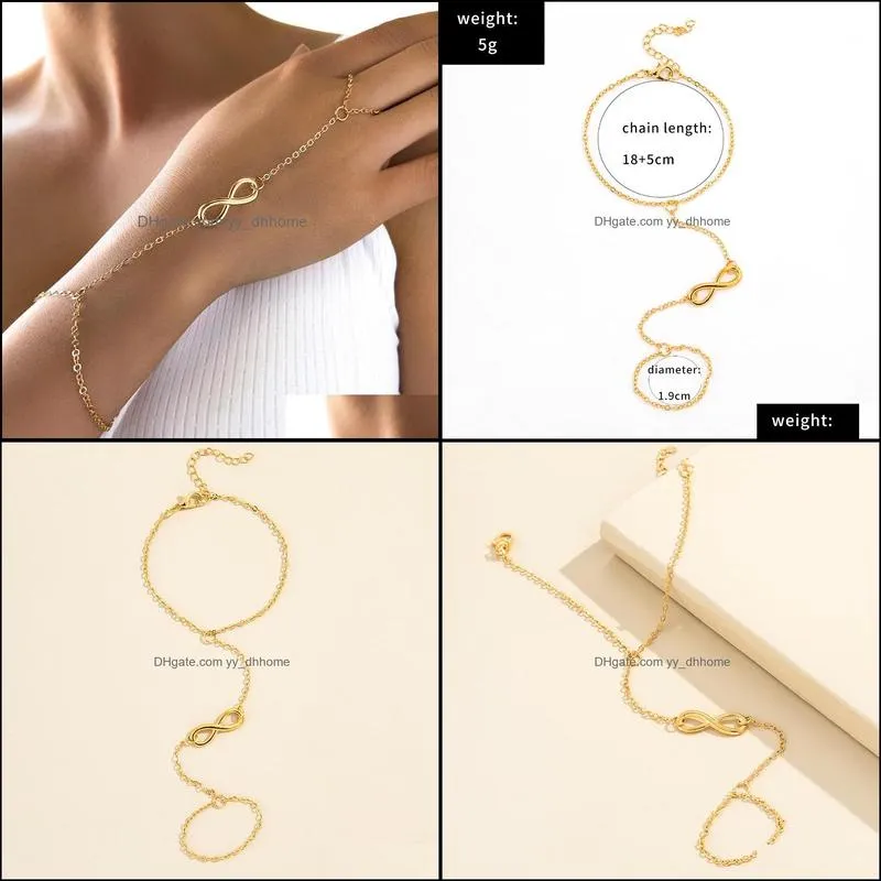 gold color plated infinity charms finger ring link chain bracelet for women gifts friends jewelry wholesale