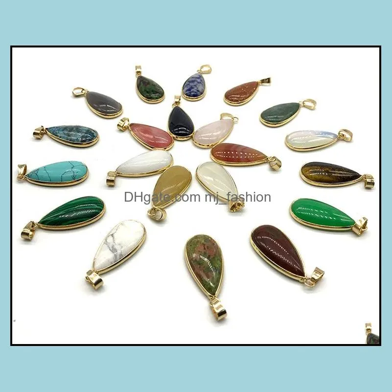 reiki healing jewelry waterdrop natural stone pendant quartz lapis opal pink crystal pendants diy earrings necklaces women