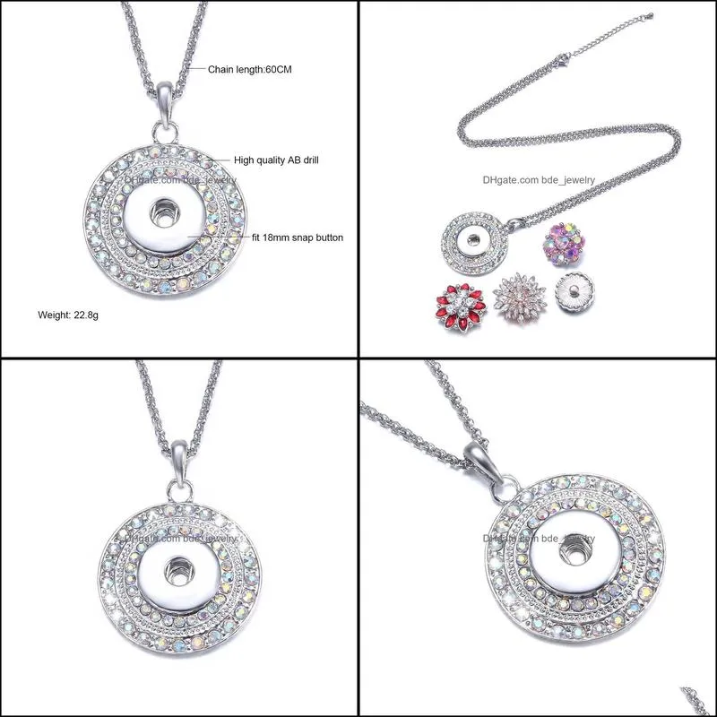 snap button jewelry rhinestone round shape pendant fit 18mm snaps buttons necklace for women men noosa