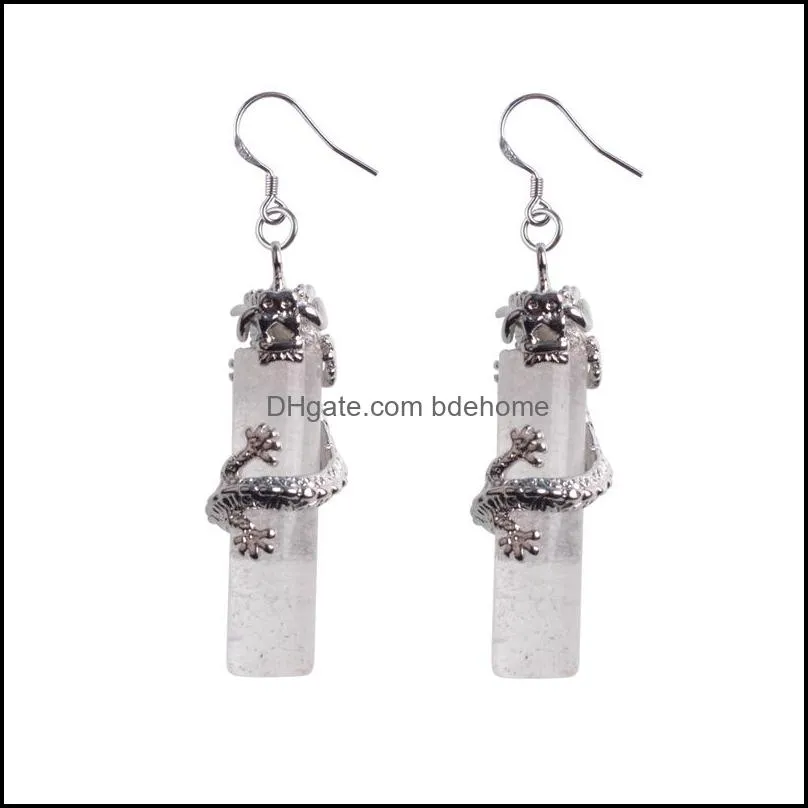925 sterling silver natural stone crystal dangle chandelier column chinese dragon national wind earrings for women long earringsdrop