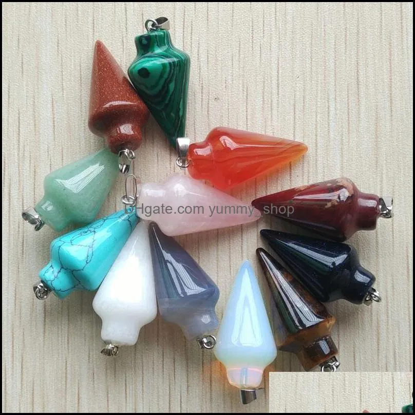 mixed pendulum stone circular cone charms pendants for jewelry making hangings fashion wholesale