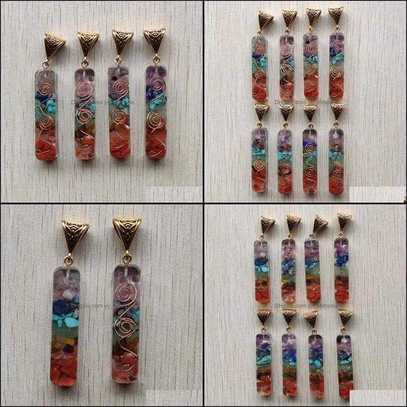 retro reiki colorful chakra pendant natural amethysts lapis lazuli 7 colors stone pillar pendants charms wholesale