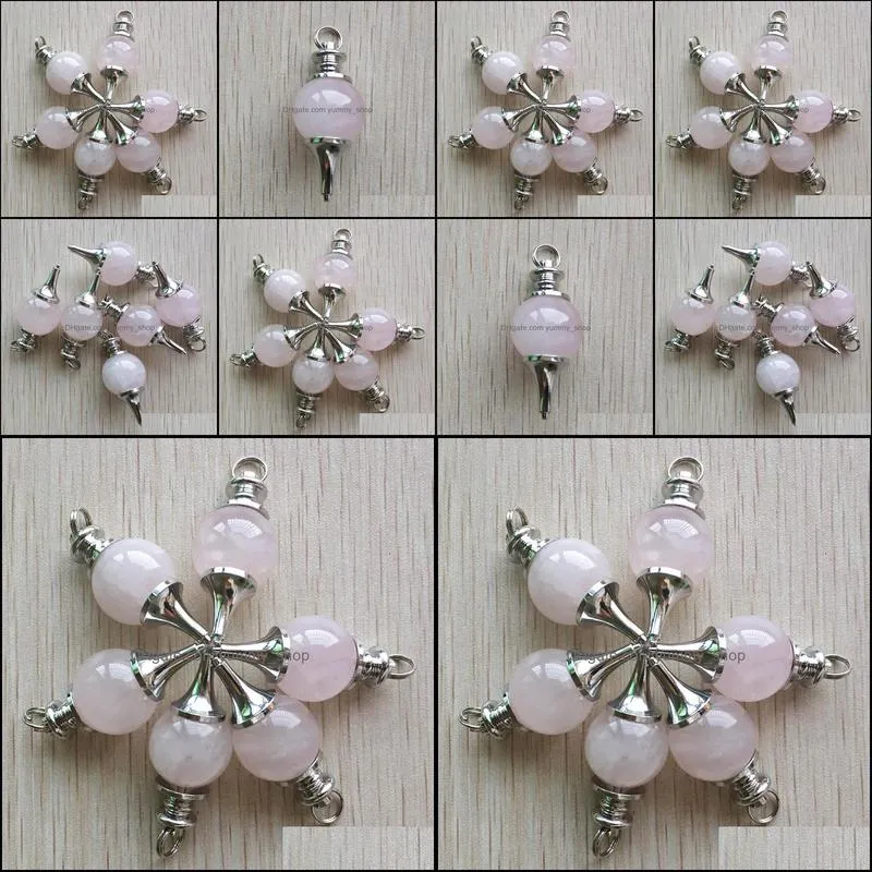 pink rose quartz dowsing pendulum circular cone charms teardrop crystal pendants for necklace accessories jewelry making