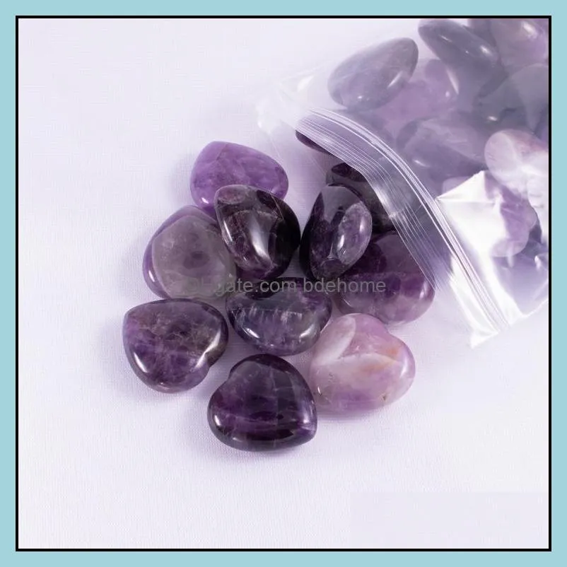 30x30x12mm carved heart statue amethyst natural stone decoration quartz polished healing crystal home ornament reiki trinket