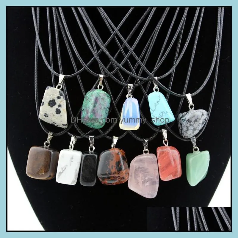 irregular healing chakra natural stone necklace pink tigers eye rose quartz crystal charms necklaces jewelry women