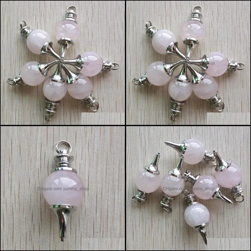 pink rose quartz dowsing pendulum circular cone charms teardrop crystal pendants for necklace accessories jewelry making