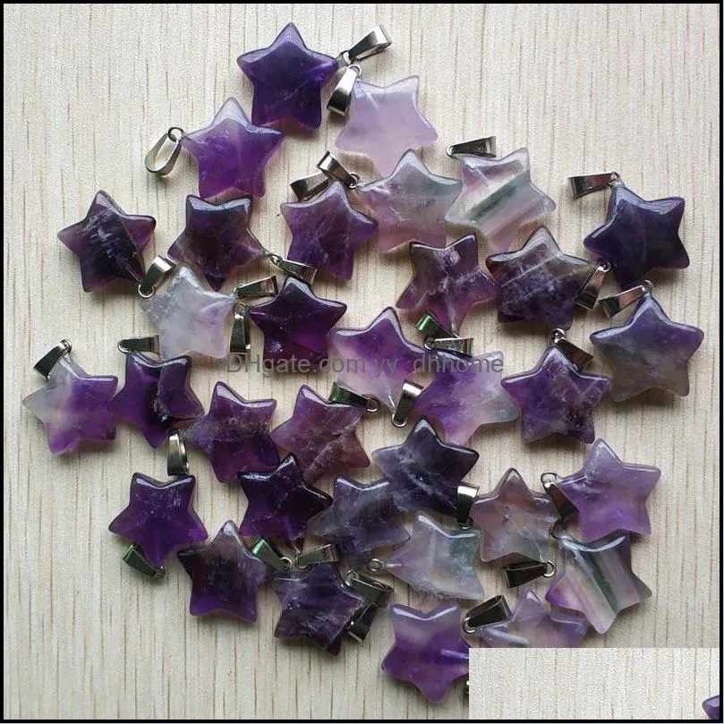 amethyst crystal five point star shape stone charms pendants for diy jewelry making wholesale