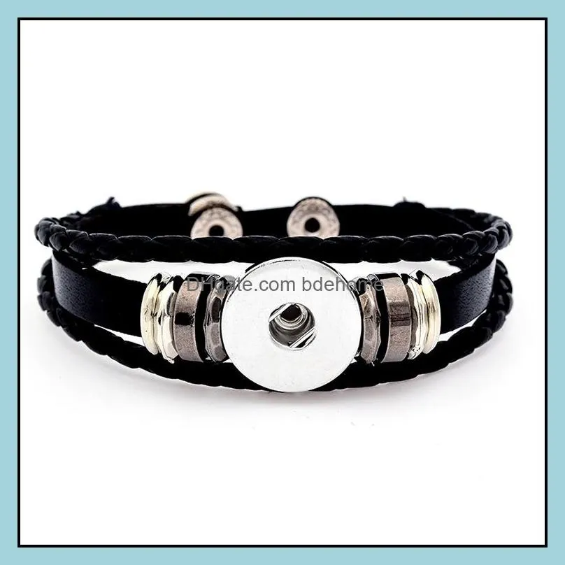 pu leather multilayer braided 18mm snap button bracelet colorful black white women men punk bangle noosa sz0341