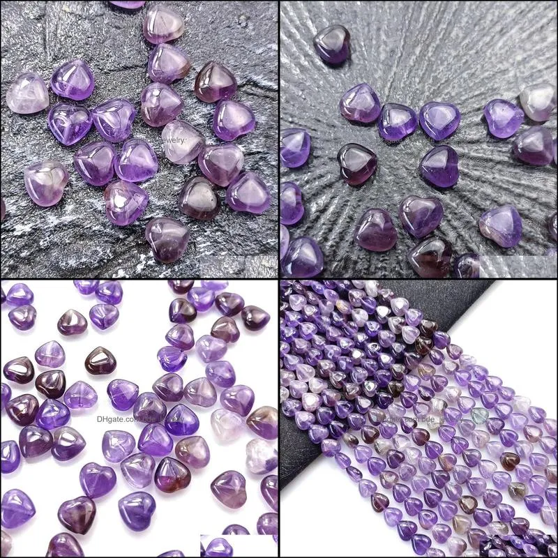 10mm straight hole heart amethyst natural stone charms crystal pendants for making jewelry whosale