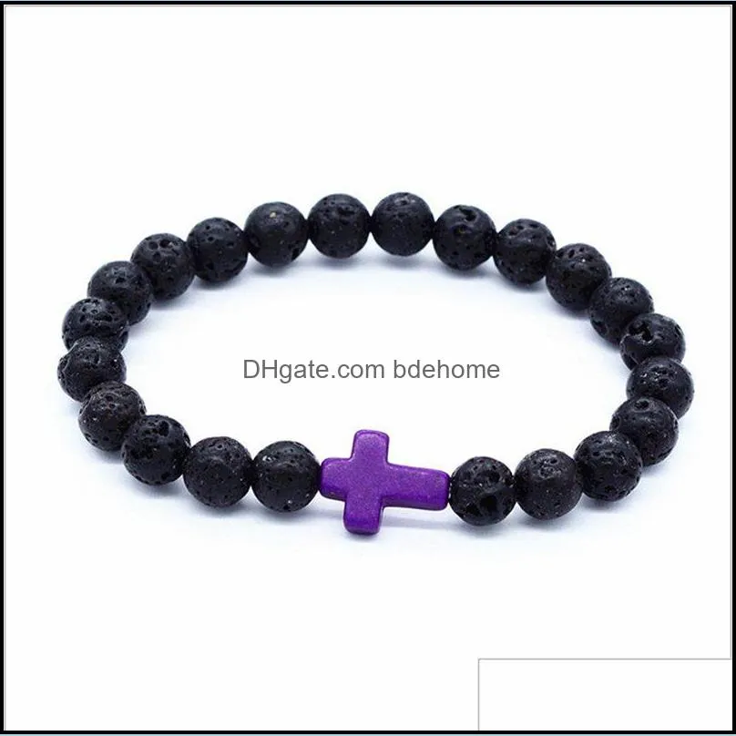 natural lava bead bracelet cross men and women  oil diffusion yoga jewelry