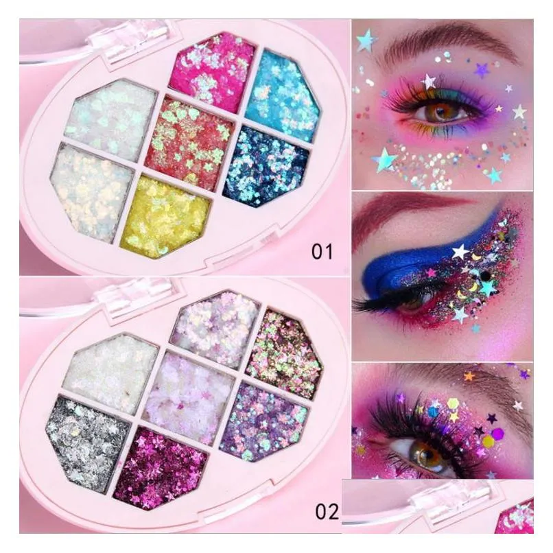 7 color glitter eyeshadow maquillage palette de maquillage face eye hair body star heart fragments sequins diamond shiny stage makeup
