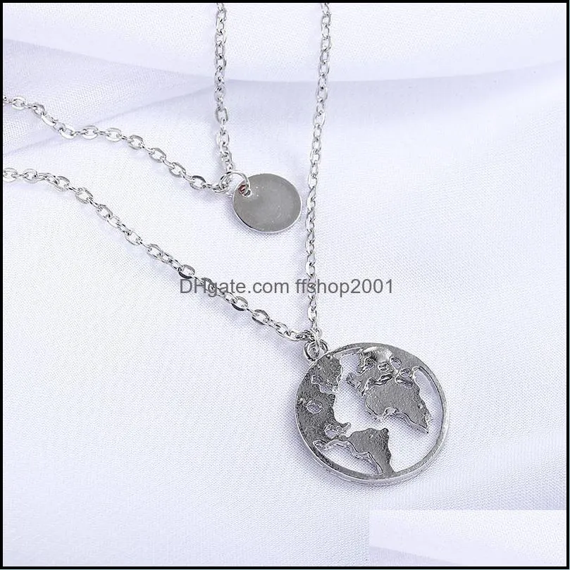 round layered necklace exquisite mother necklace family lovers jewelry friends sisters jewelry round world map pendant double