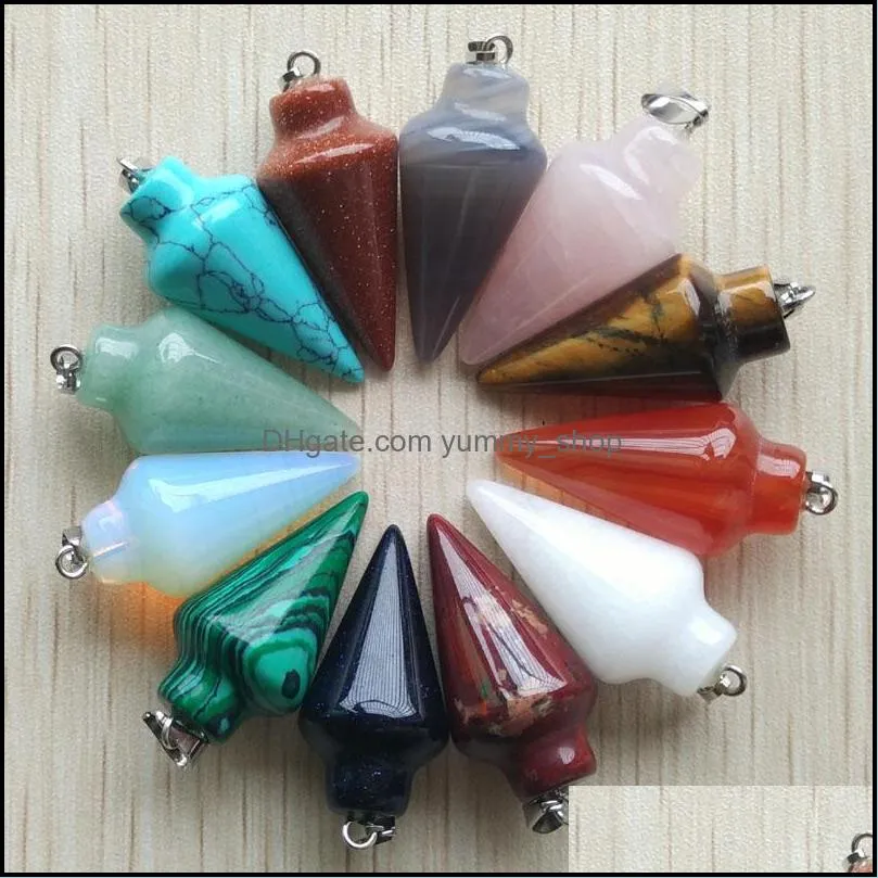 mixed pendulum stone circular cone charms pendants for jewelry making hangings fashion wholesale