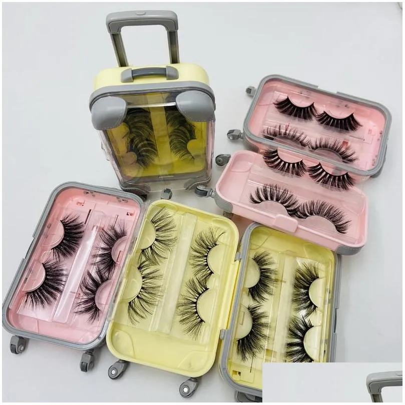 2 pairs of false strip eyelash makeup case without eyelashes suitcase trolley coloris eye lash packaging box