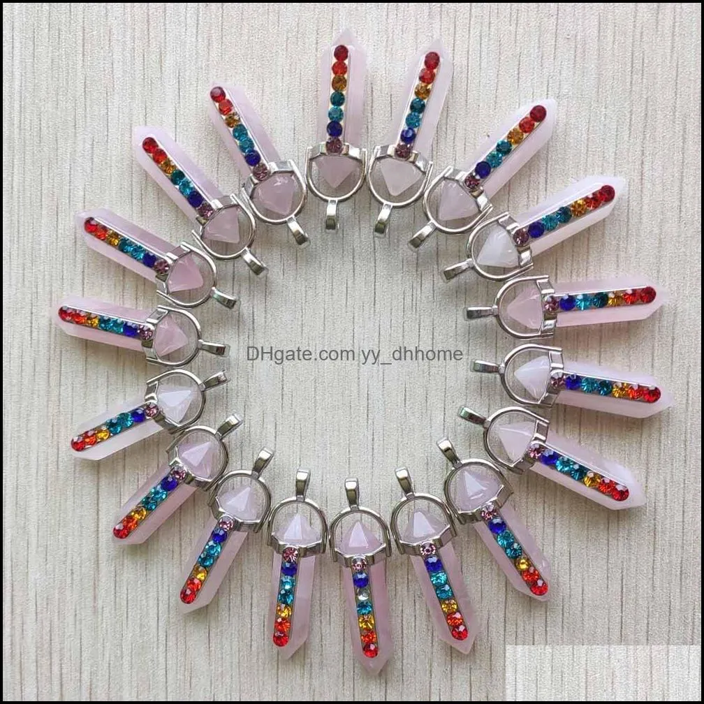 natural pink roses quartz stone 7 color chakra reiki pillar charms pendulum pendants for necklace jewelry making