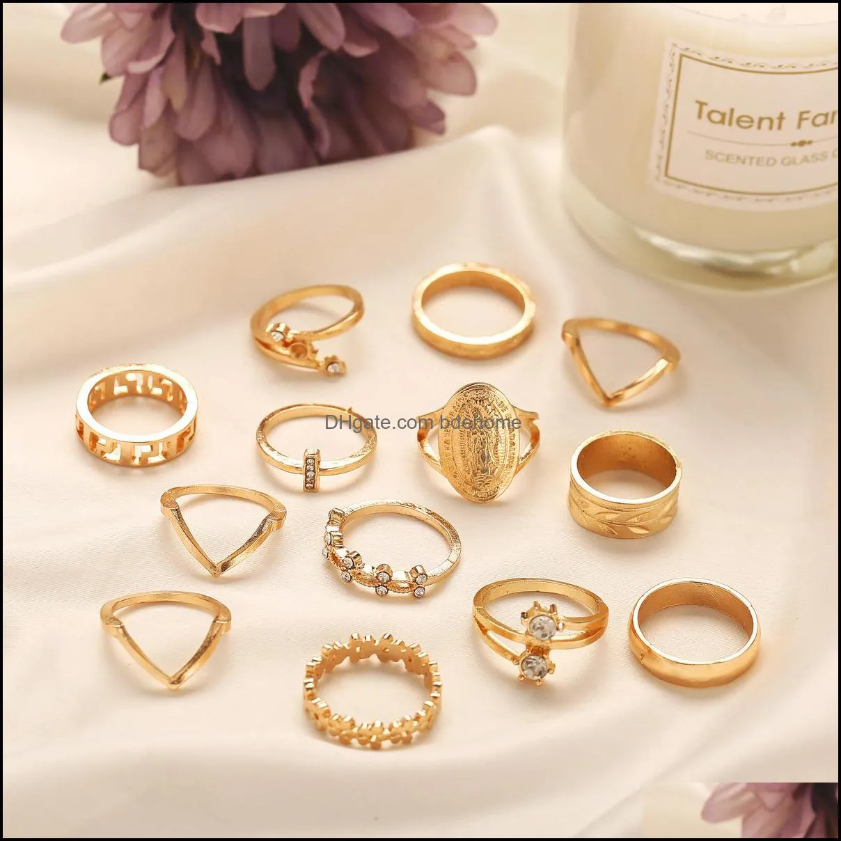 boho gold ring set joint knuckle carved finger rings stylish hand accessories metal alloy jewelry for women and girls sr0078