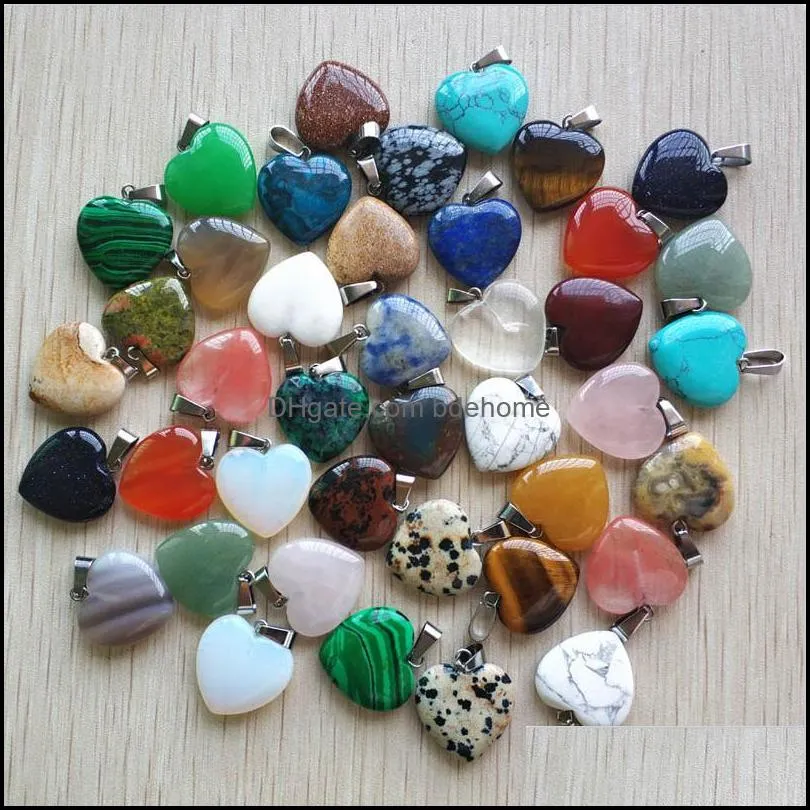 wholesale 20mm assorted love heart natural stone charms rose quartz pendants for jewelry making