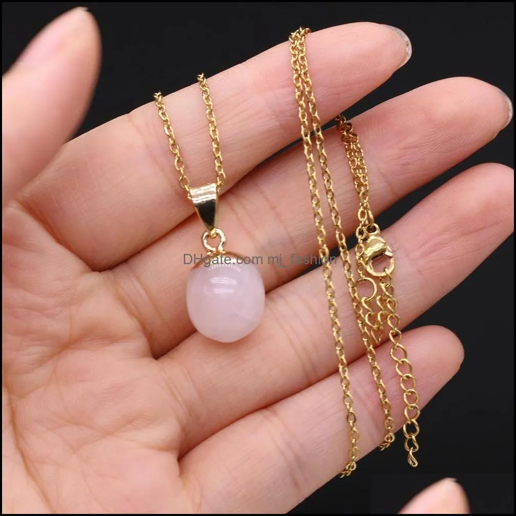 gold edged round ball reiki healing crystal pendant energy stone quartz link necklaces fashion women men jewelry wholesale