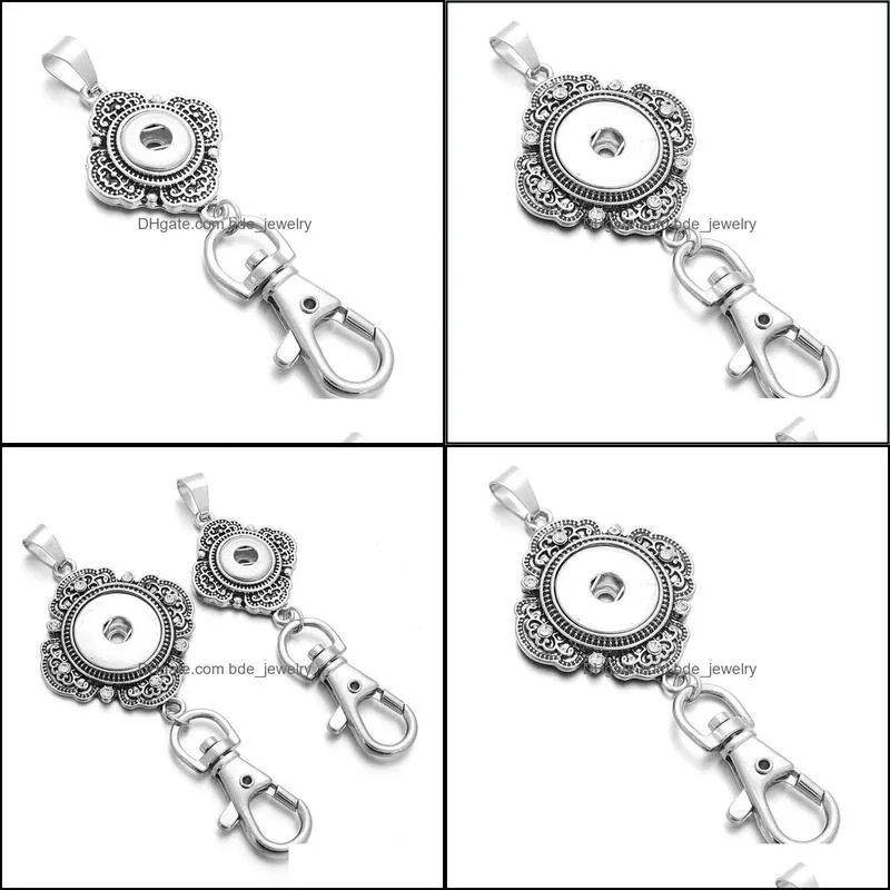 12mm 18mm metal square snap button keychains keyring pendant layard for women gift